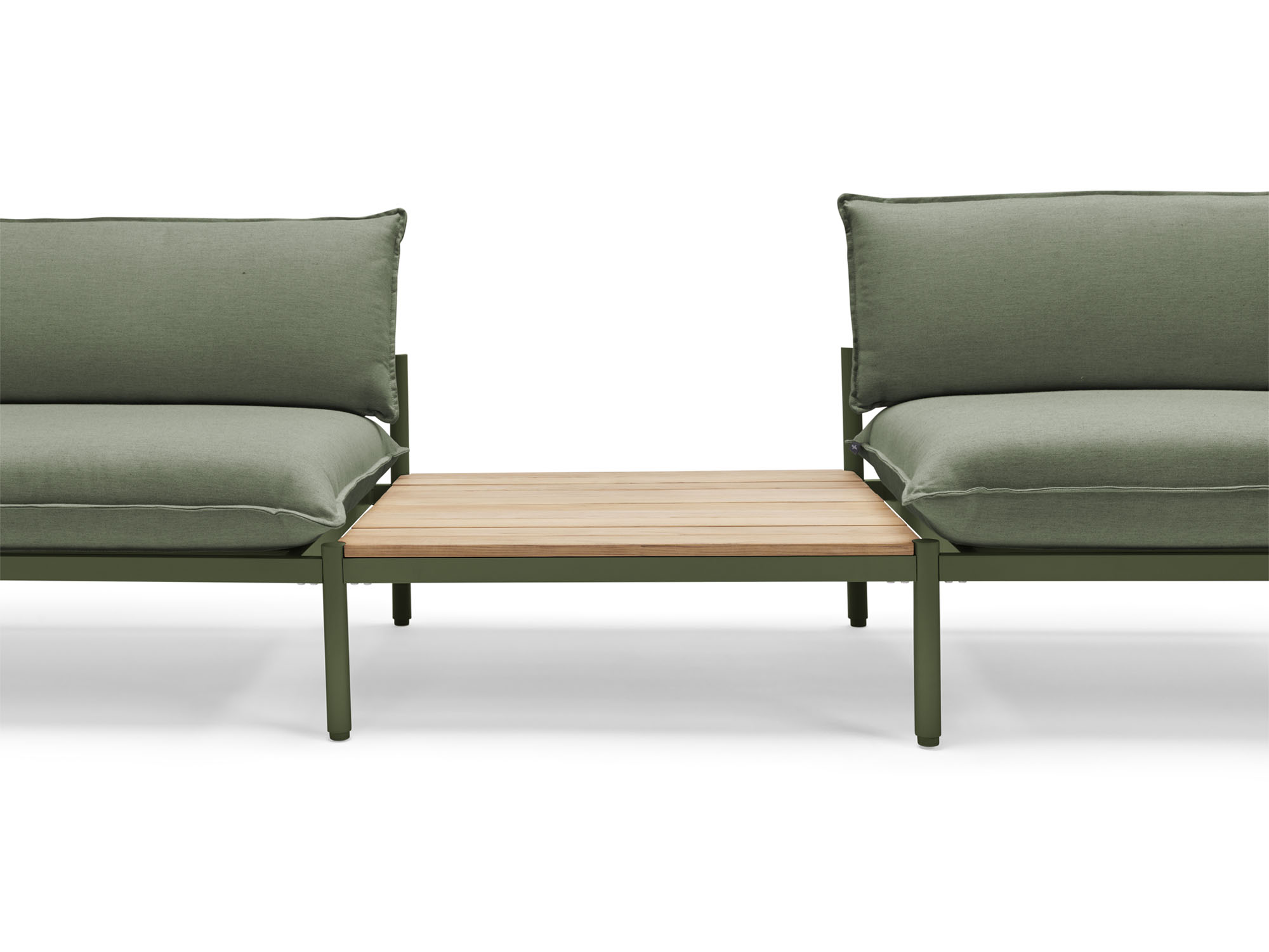 Front view of wood and green large outdoor end table